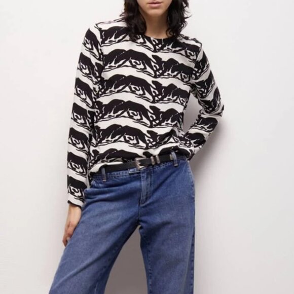 The Kooples Wild Panther Print Blouse Sz 2/M NWT - Picture 3 of 12